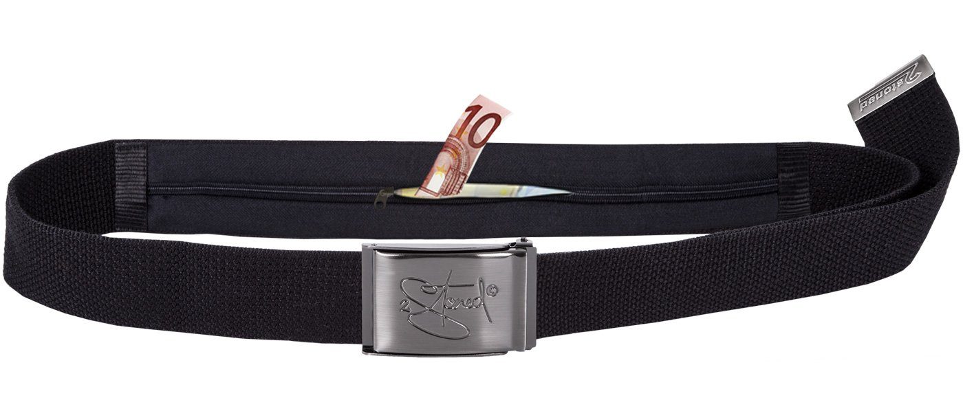 2Stoned Tresorgürtel Geldgürtel Unisex, matte Schnalle Classic, 4 cm breit, 120 cm lang Geldfach mit Reißverschluss auf der Innenseite