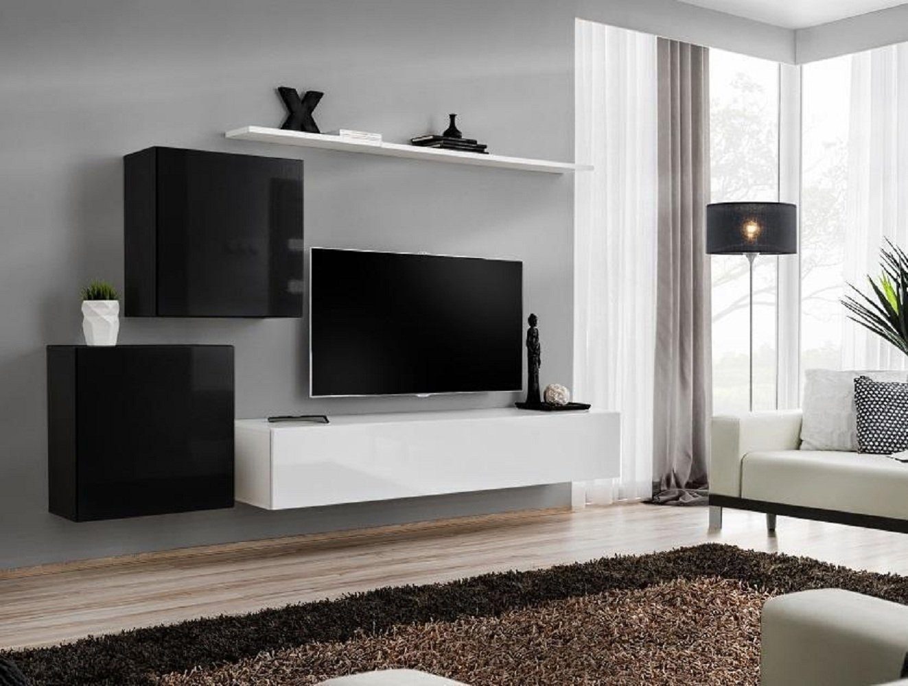 Wohnzimmer + JVmoebel in + (5-St., Sideboard, 1x + Weiß Wandschrank 1x Europa Wohnwand Wandregal), TV Ständer 2x TV Wohnwand Design Made 1x Ständer Wohnzimmer-Set