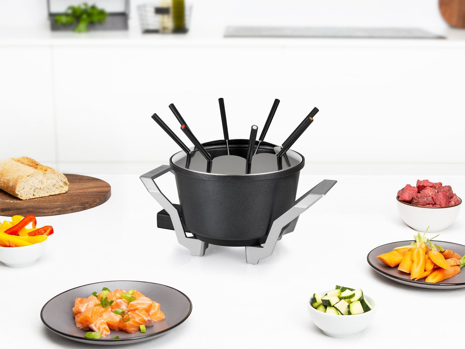 PRINCESS Elektro-Fondue, 8 Fonduegabeln, 1.5 l, Set mit 8 Gabeln für 2-8 Personen Alu Fonduetopf auch für Käsefondue