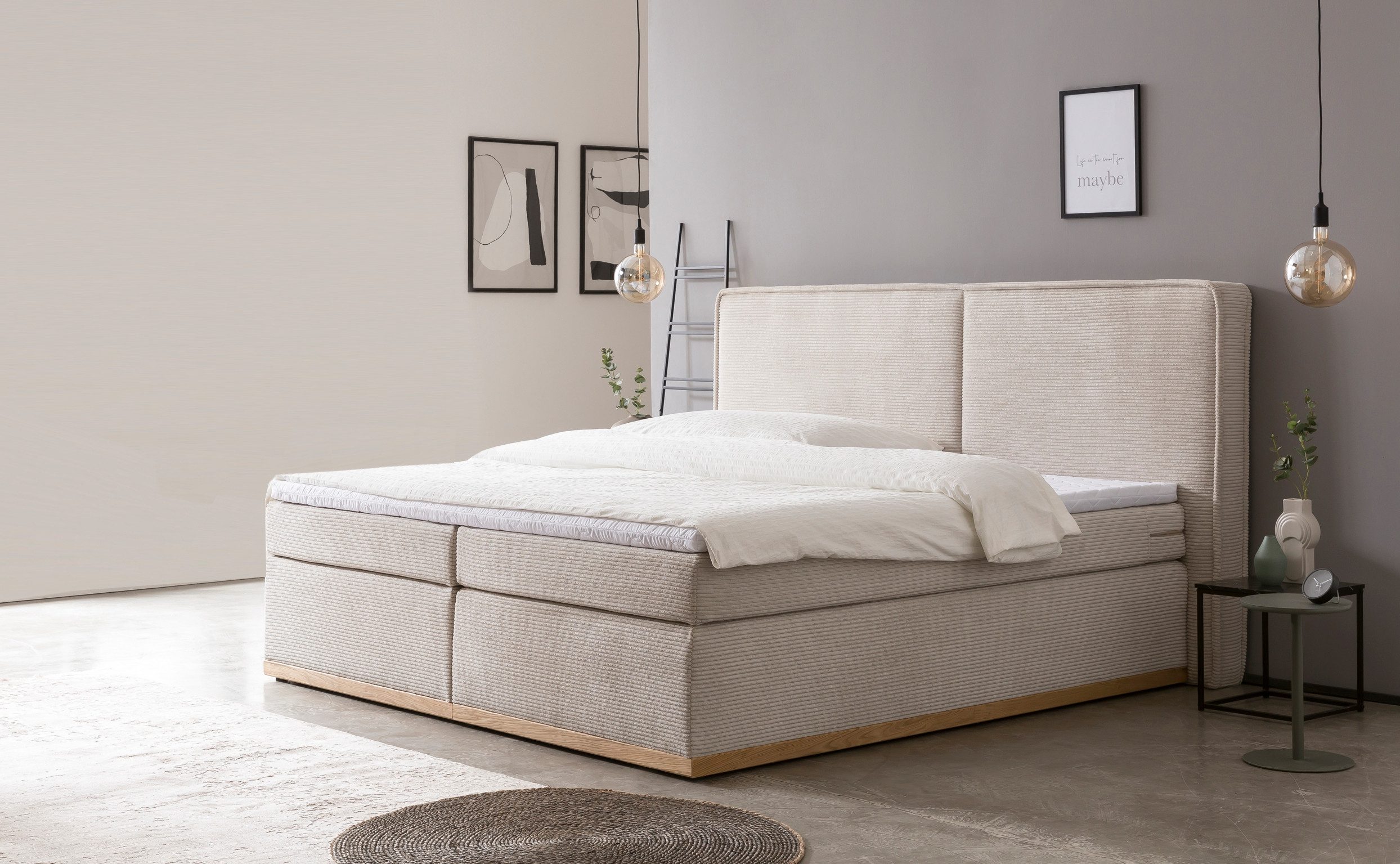 Home affaire Boxspringbett SHERWOOD Cord Hotelbett, Polsterbett Premiumbett Boxbett (Bestseller Otto´s Choice Luxusbett in 4 Breiten), Hochwertiger Cord,weiche Velours-Struktur, mit premium Topper