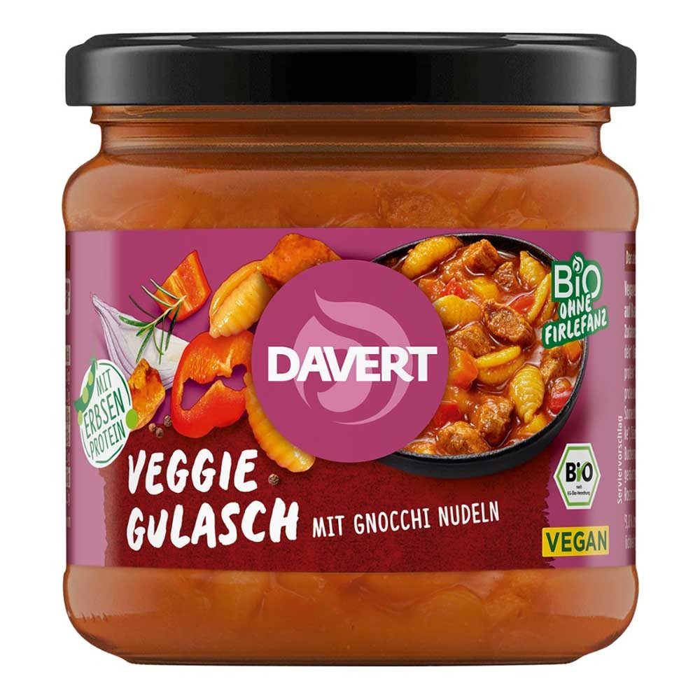 Davert Fertiggericht Veggie - Gulasch mit Gnocchi Nudeln Glas 330g