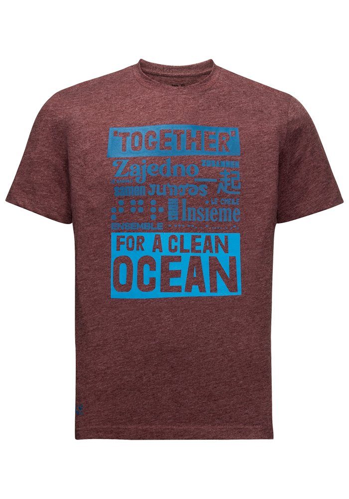 M T-Shirt GROUND T Wolfskin Jack SEA bedruckt-rotbraun