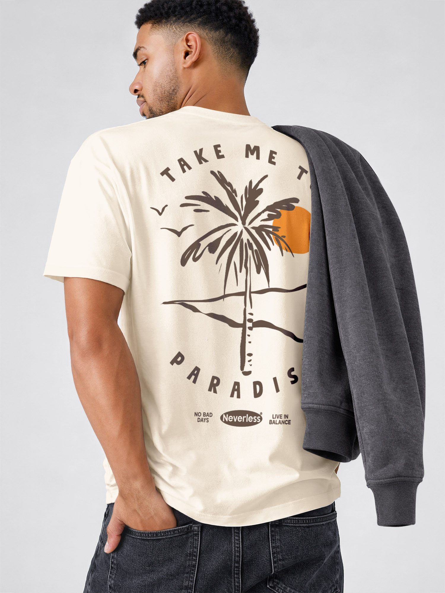 Neverless Oversize-Shirt Herren T-Shirt - Take me to Paradise - Relaxed Fit Sommer Fashion mit Print – Bild 5 von 5
