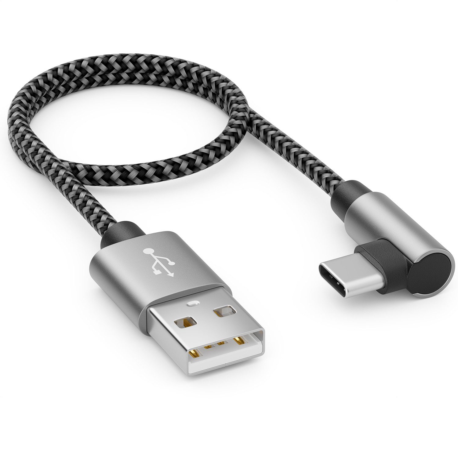 deleyCON deleyCON 0,30m USB A zu USB C Kabel USB-C Stecker 90° Gewinkelt Kurze USB-Kabel