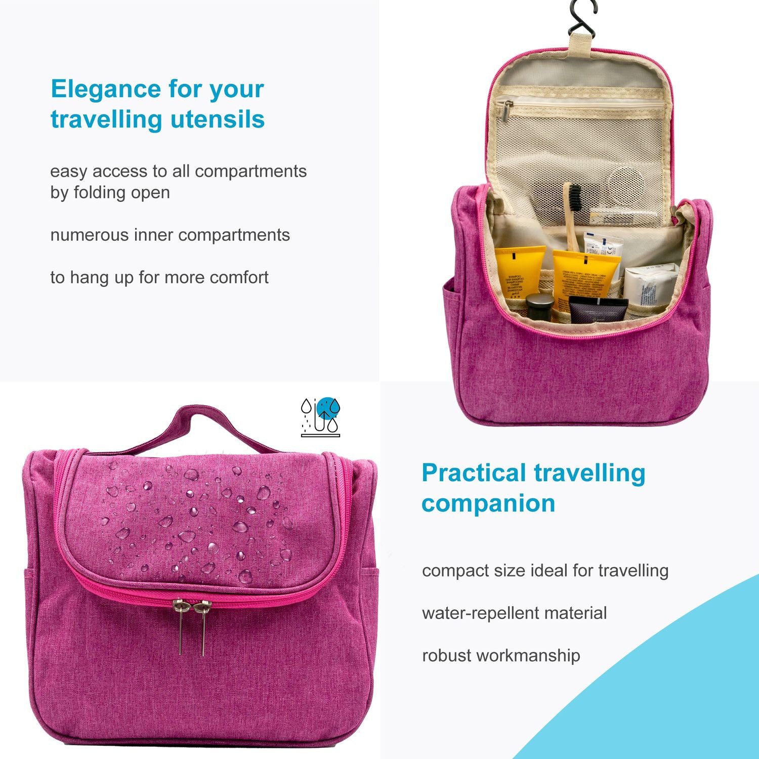 Intirilife Kosmetiktasche (Kosmetik Reisetasche in PINK, 1-tlg), Kosmetiktasche Kulturbeutel mit Tragegriff und Reißverschluss – Bild 5 von 5