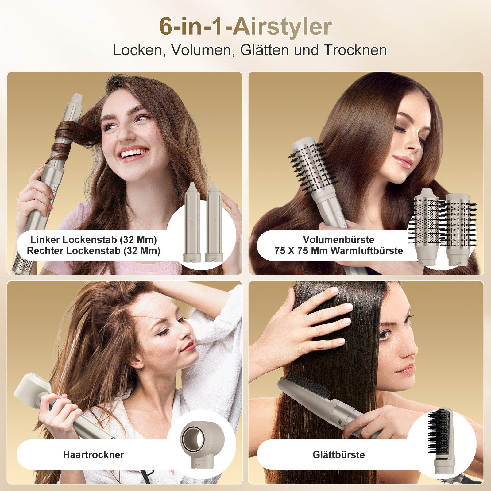 MCURO Warmluftbürste 6-in-1 Haarstyler & Haartrockner 110,000 U/min,Kein Hitzeschaden, Airstyler mit 32mm automatischer Lockenstab,One-Step Volumiser