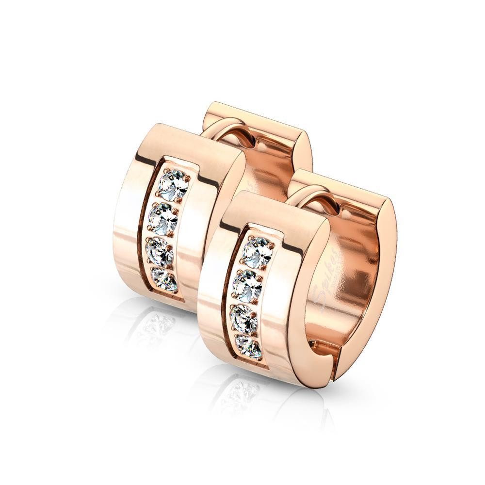 BUNGSA Creolen-Set Kristall-Creolen breit 7mm aus Edelstahl Damen rosegold (1 Paar (2 Stück), 2-tlg), Ohrschmuck Ohrringe