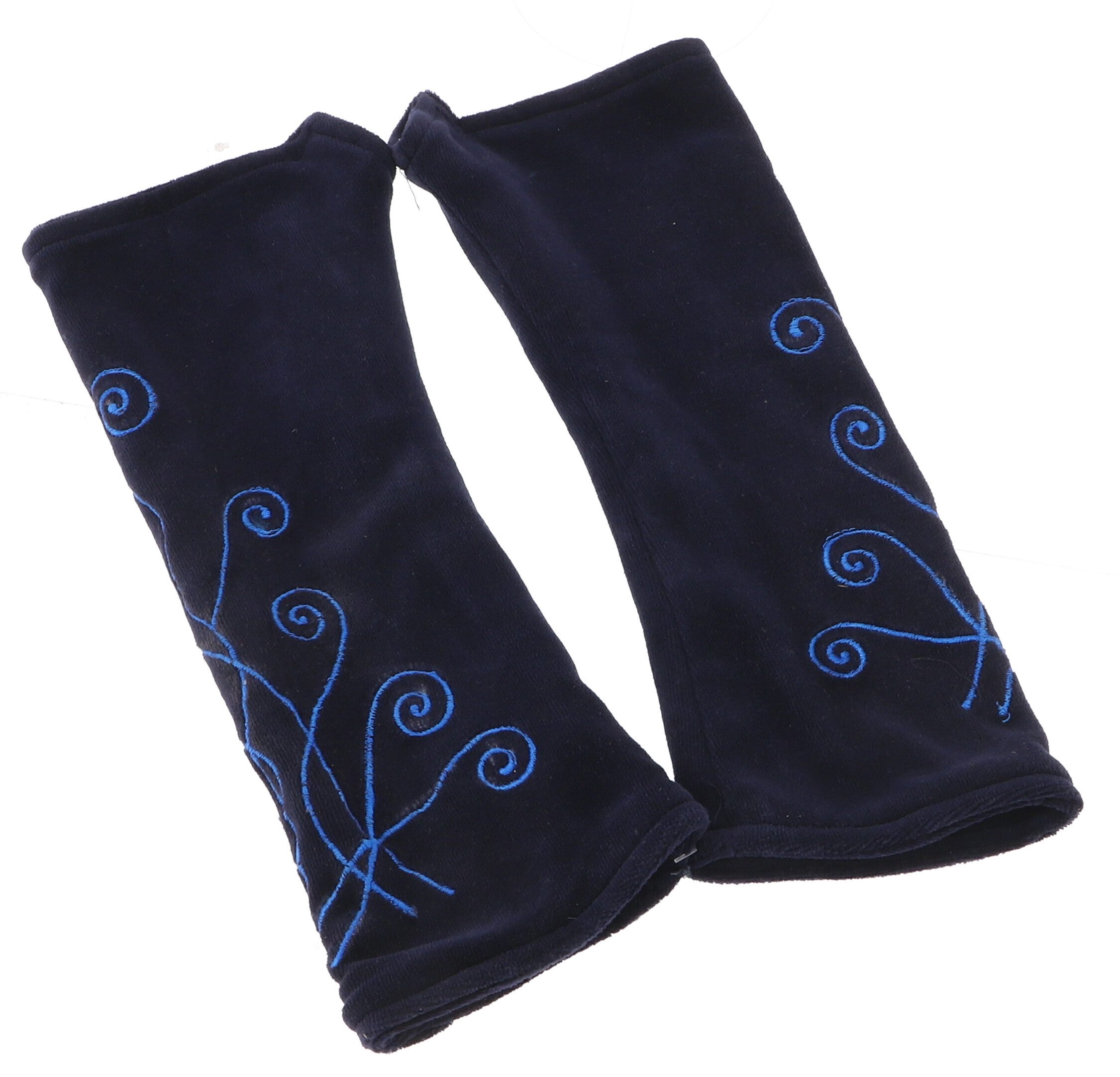Guru-Shop Strickhandschuhe Bestickte Handstulpen aus Samt, Wendestulpen -..