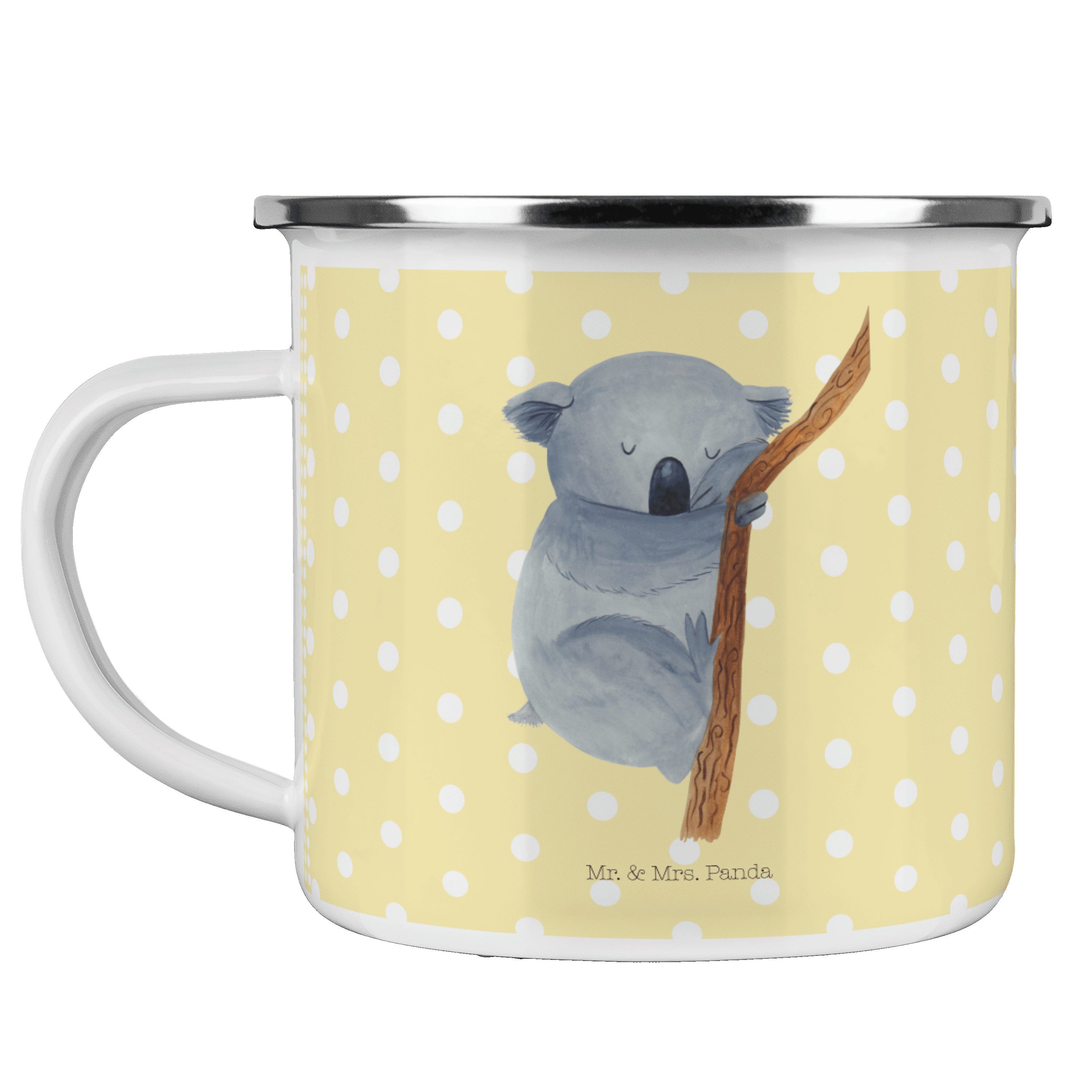 Mr. & Mrs. Panda Becher Koalabär - Gelb Pastell - Geschenk, Emaille Trinkbecher, Gute Laune, Emaille