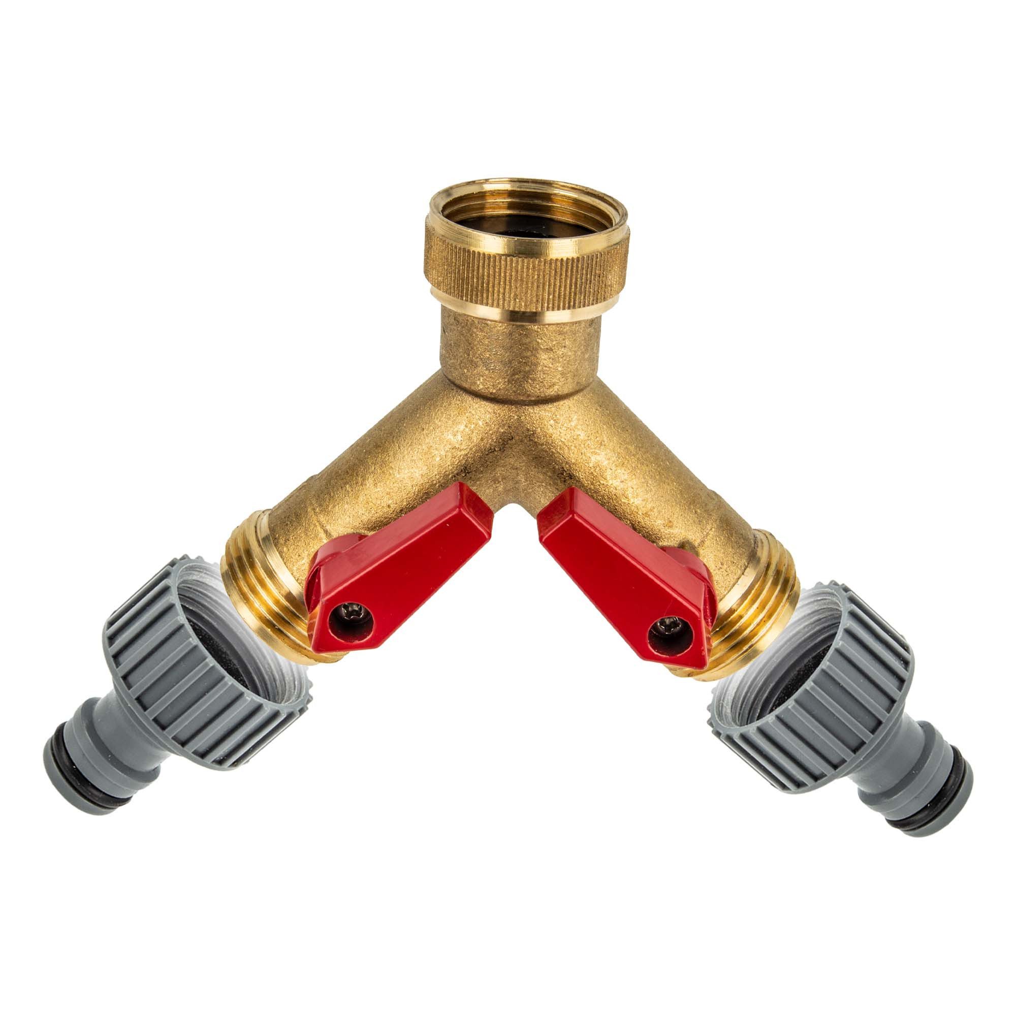 tecuro Bewässerungssystem 2-Wege Y-Messingverteiler 1 Zoll (DN20), einzeln absperrbar