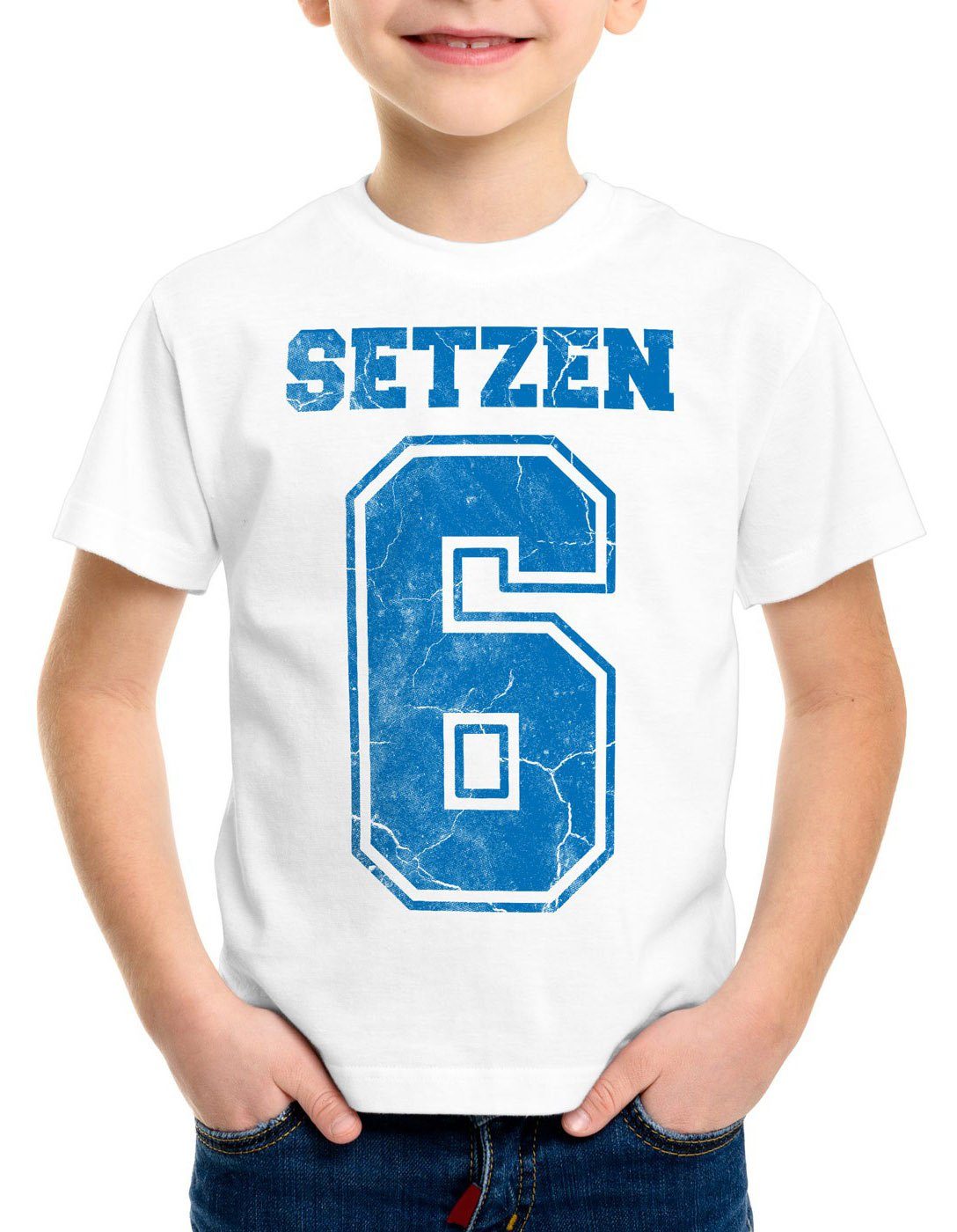 style3 Print-Shirt Kinder T-Shirt Setzen Sechs schule zeugnis abschluss weiß