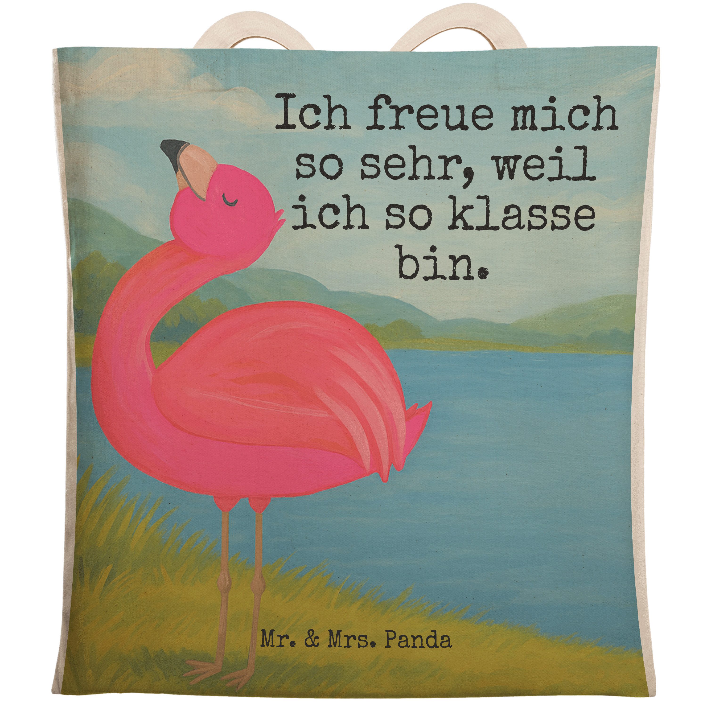 Mr. & Mrs. Panda Tragetasche Flamingo Stolz Design, Tote Bag, Weiß, Bag, taschen shopper, Rosa, Tr (Packung), Beutel Tasche Alltagstasche Tote Bag