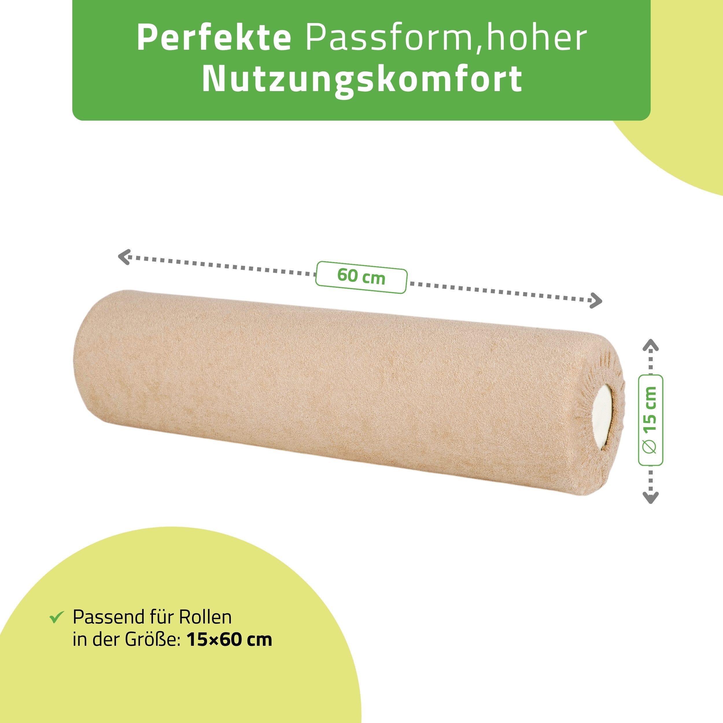 Habys Massageliege Frottee Bezug für Lagerungsrolle, Vollrolle, Nackenkissen, 15x60 cm