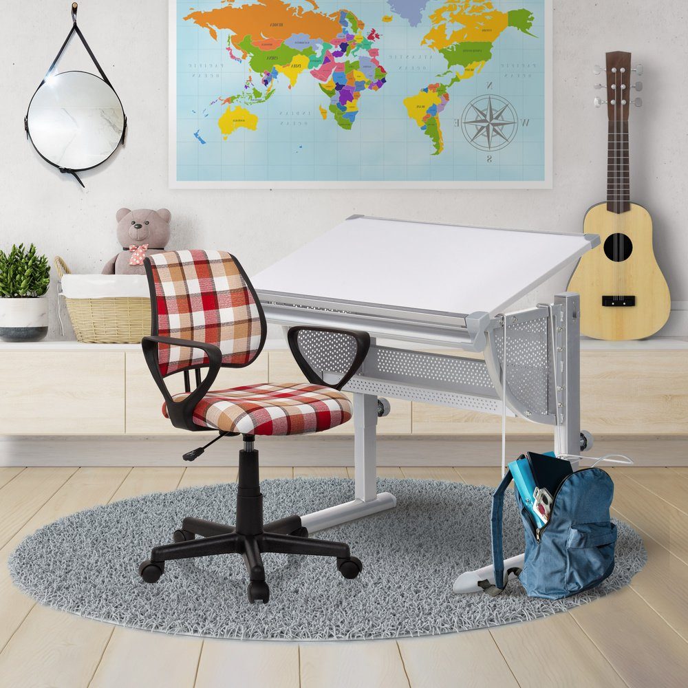 hjh OFFICE Drehstuhl ergonomisch KIDDY Kinderdrehstuhl SQUARE (1 mitwachsend, CD Rot/Weiß/Braun Stoff St)