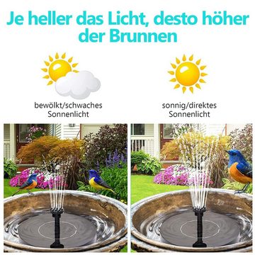 Bettizia Gartenbrunnen Solar Springbrunnen 1.5W Solar Teichpumpe mit Fontänenstile, (6 tlg), Solarpumpe Schwimmender Dekoration