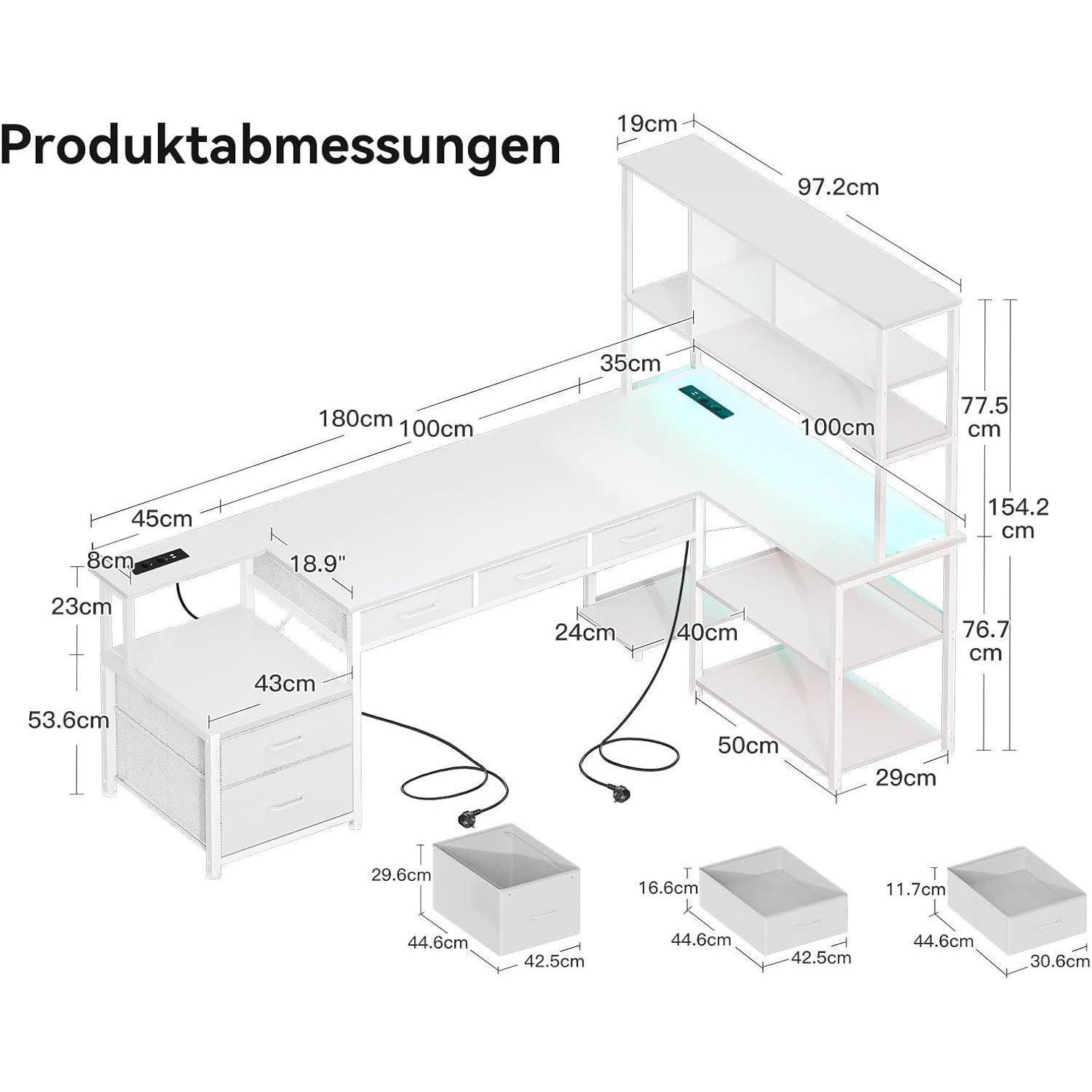 LuxusKollektion Eckschreibtisch Eckschreibtisch LED Schubladen Regale Steck günstig online kaufen