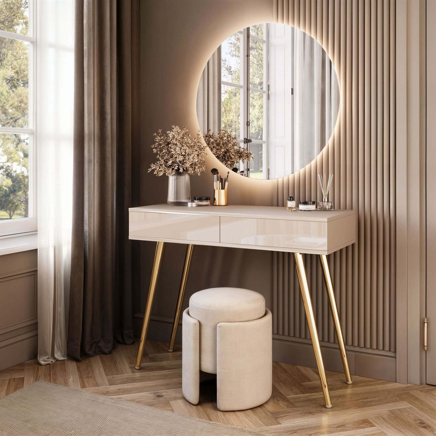 Lookway Schminktisch SIENNA GLAMOUR KASCHMIR mit LED-Spiegel (1x Konsole 1x Spiegel), Breite: 100 cm