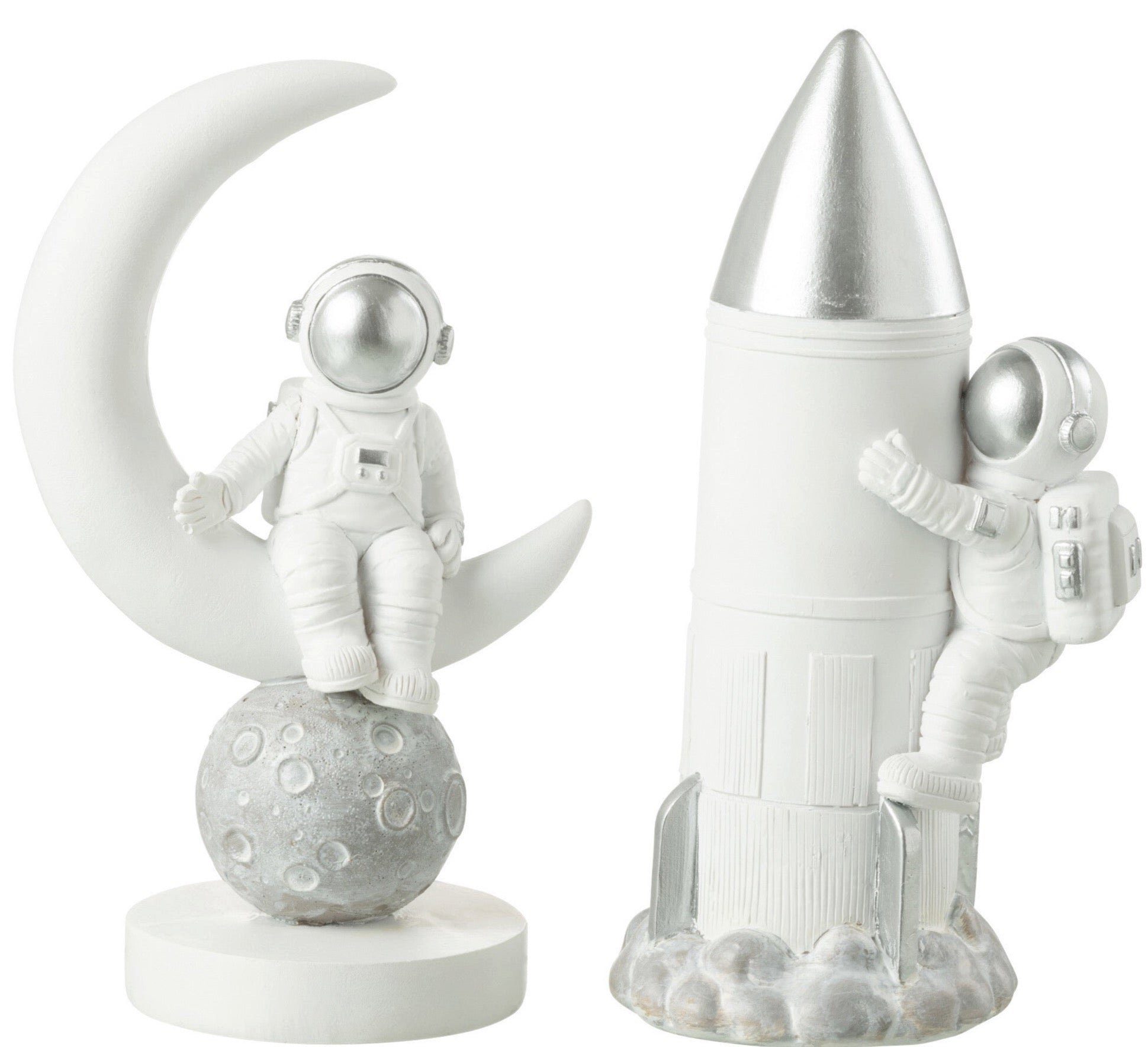 GILDE Dekoobjekt 2er Set Astronaut Figuren auf dem Mond Rakete Spardose Höhe 19.5cm