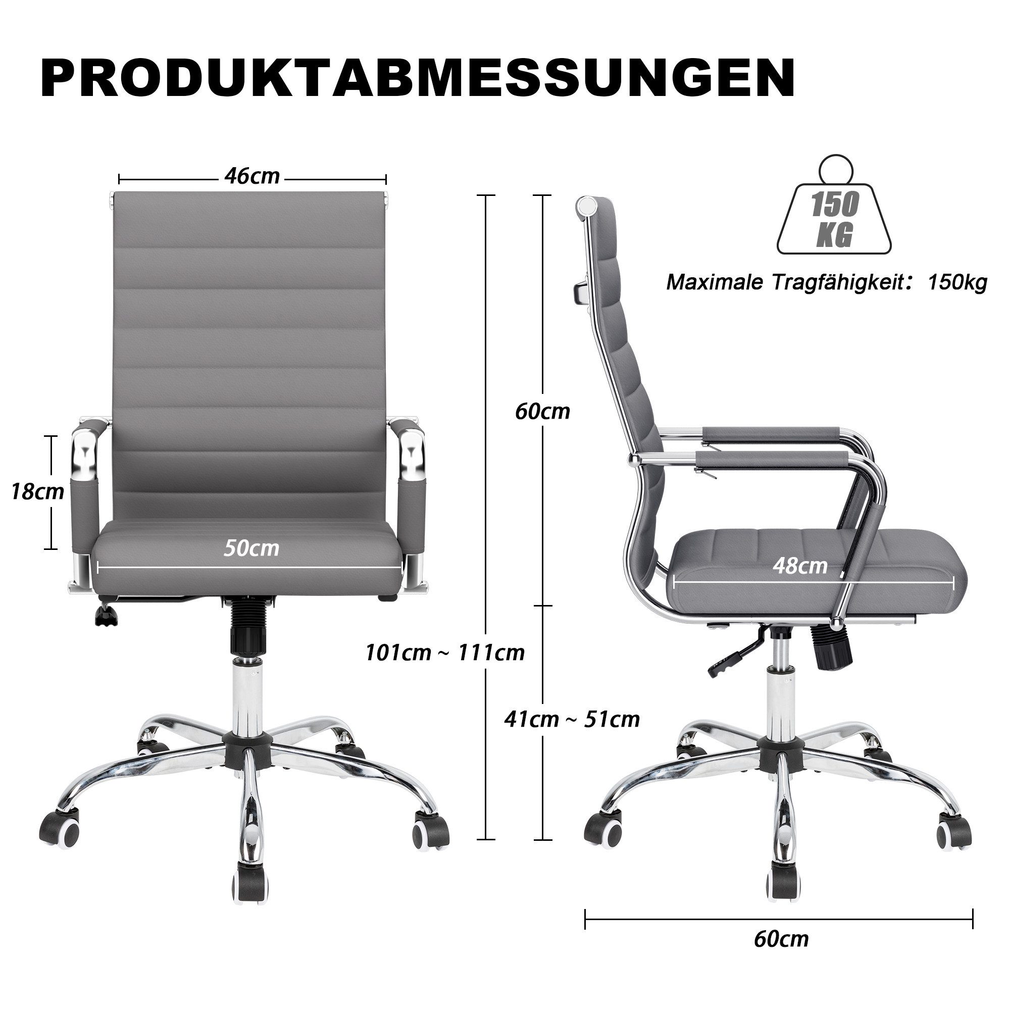UEV Stuhl Schreibtischstuhl ergonomisch, Drehstuhl mit Rollen (Bis 150kg, Konferenzstühle, Büro-Gästestuhl), Höhenverstellbar,Wippfunktion,Metallrahmen,Gepolste – Bild 3 von 5
