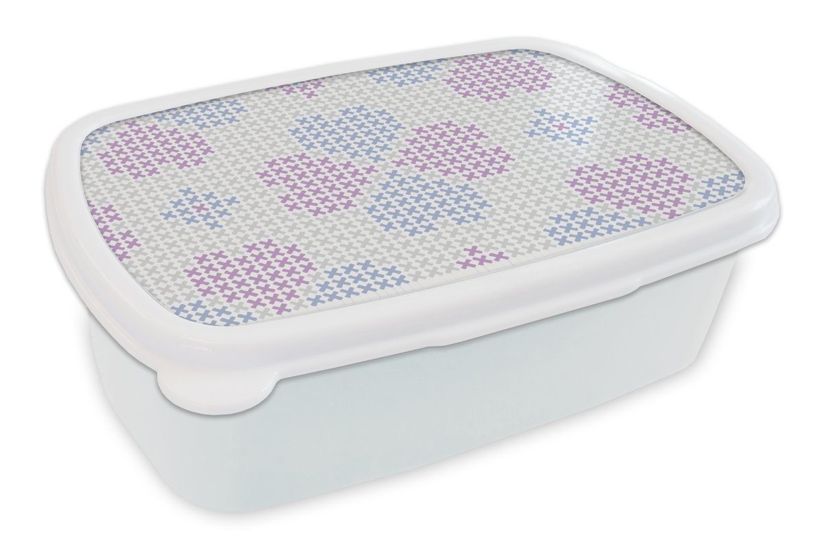 MuchoWow Lunchbox Klee - Muster - Violett, Kunststoff, (2-tlg), Brotbox für Kinder und Erwachsene, Brotdose, für Jungs und Mädchen weiß