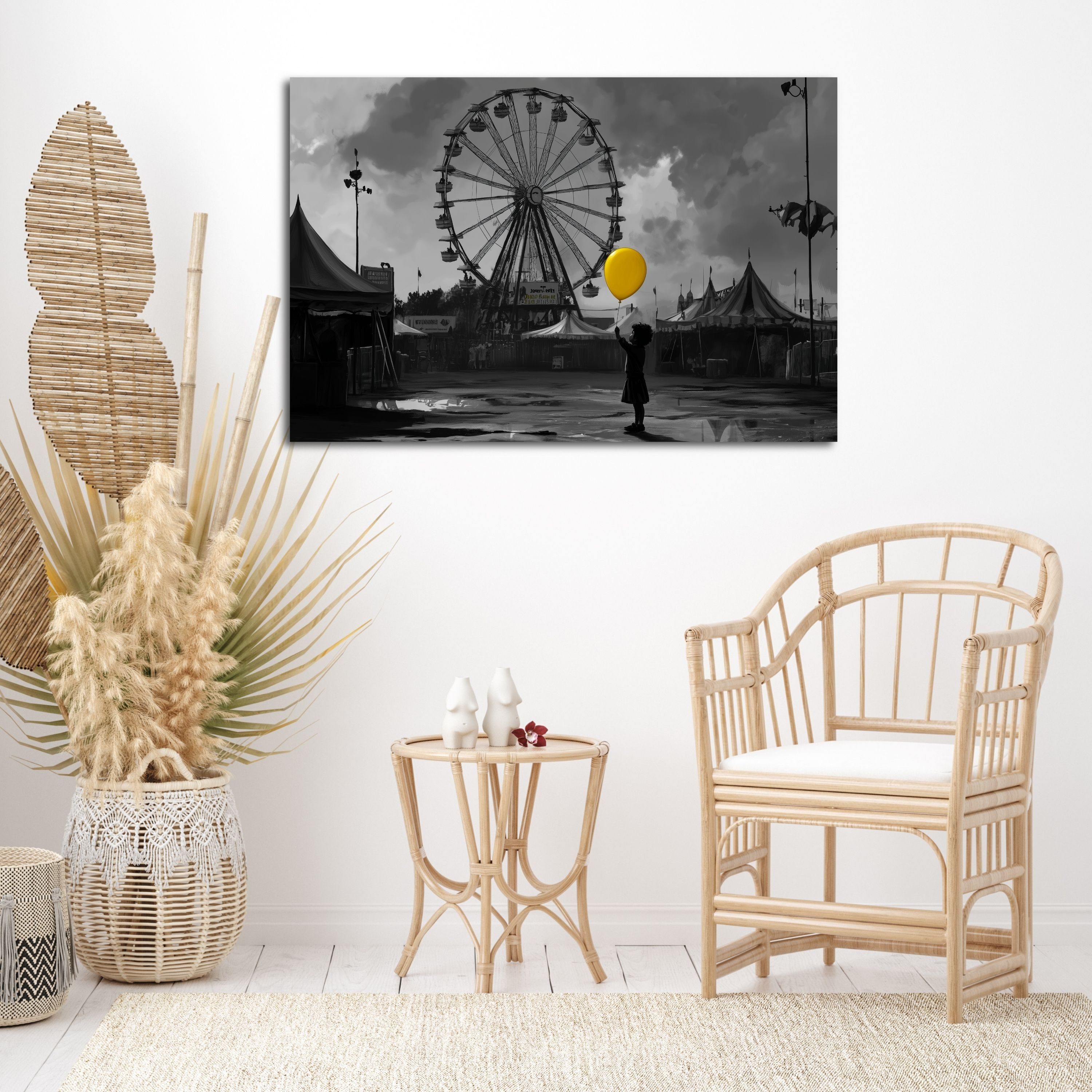 DARO Design Leinwandbild Modern Abstrakt Wandbilder XXL Wandbild Wand Deko Leinwand Bilder, (gelber Luftballon - Bild Groß Wohnzimmer Schlafzimmer Küche Esszimmer Einteilig Querformat Fotodruck Leinwände Wanddeko Abstrakte Kunst Boho), 30x20cm
