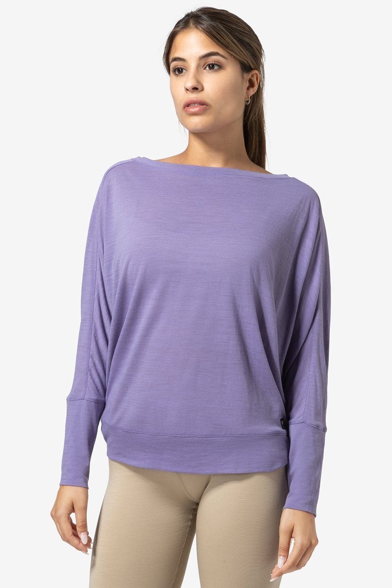 SUPER.NATURAL Langarmshirt Merino Longsleeve W KULA TOP bequemer Merino-Materialmix Purple Haze