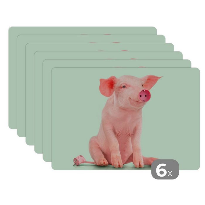Platzset Schwein - Rosa - Sockel - Tiere MuchoWow (6-St) Platzset Platzdecken Platzmatte Tischmatten Schmutzabweisend