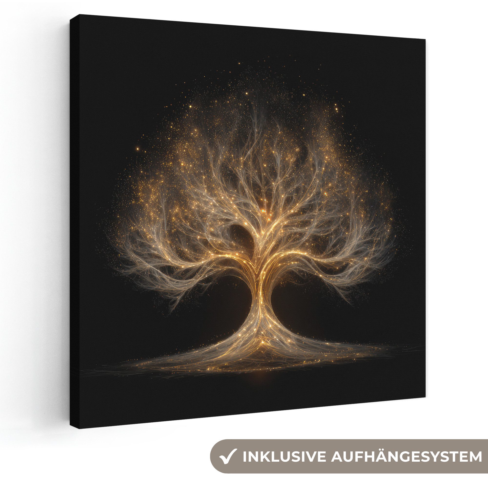 OneMillionCanvasses® Leinwandbild Lichter - Baum - Abstrakt - Schwarz, Fotodruck (1 St), Wandbild, Deko Schlafzimmer Wohnzimmer Flur 20x20 cm