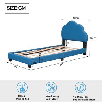 XDeer Jugendbett Kinderbett Polsterbett mit Lattenrost mit wolkenförmiger Rückenlehne, Jungen- und Mädchenbett Blau-90*200cm