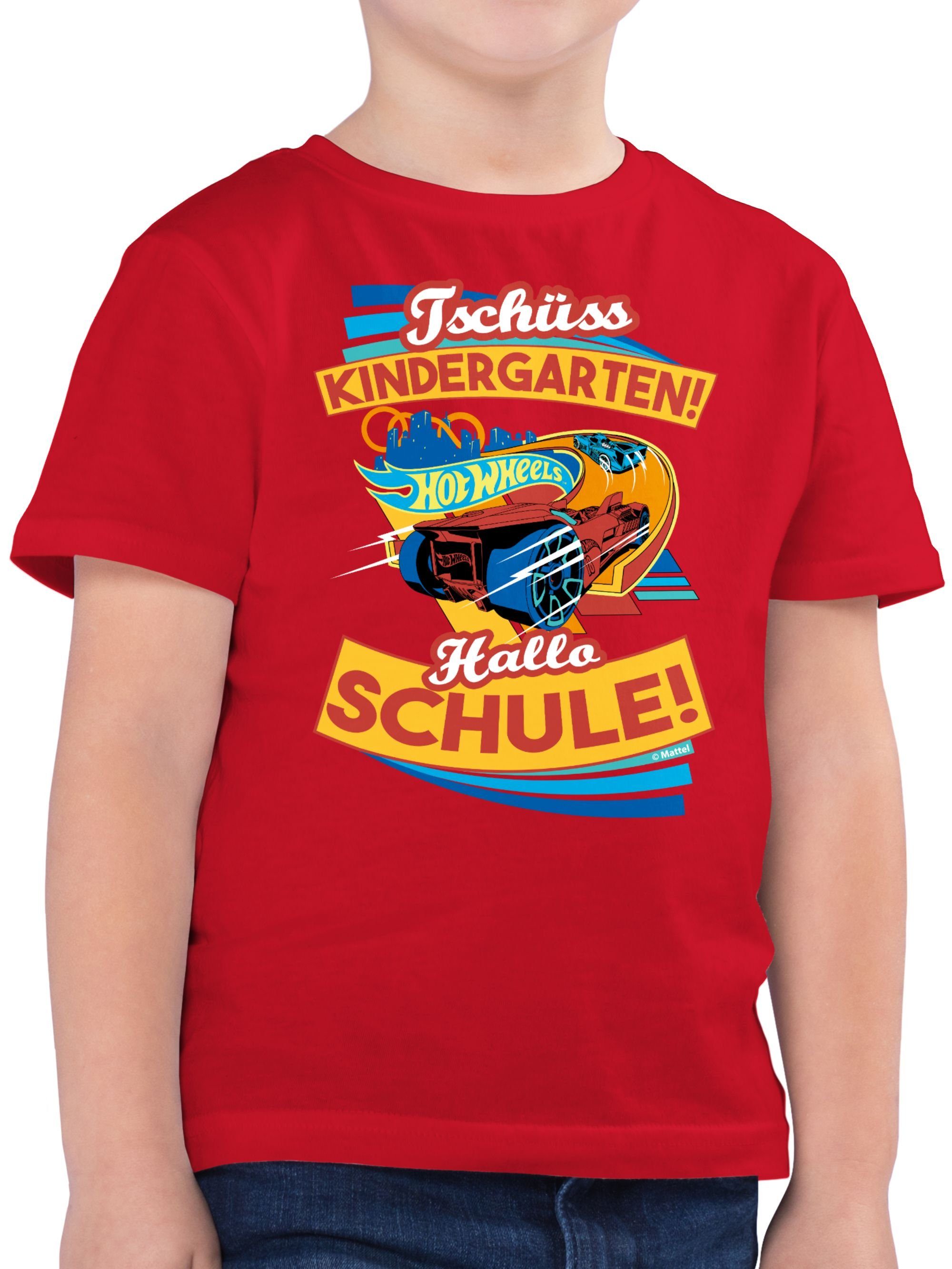 T-Shirt Hallo Shirtracer Jungen Wheels 03 Kindergarten! Hot Schule! Tschüss Rot
