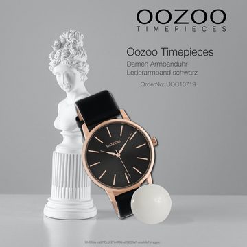 OOZOO Quarzuhr Oozoo Damen Armbanduhr schwarz Analog, (Analoguhr), Damenuhr rund, groß (ca. 40mm) Lederarmband, Elegant-Style