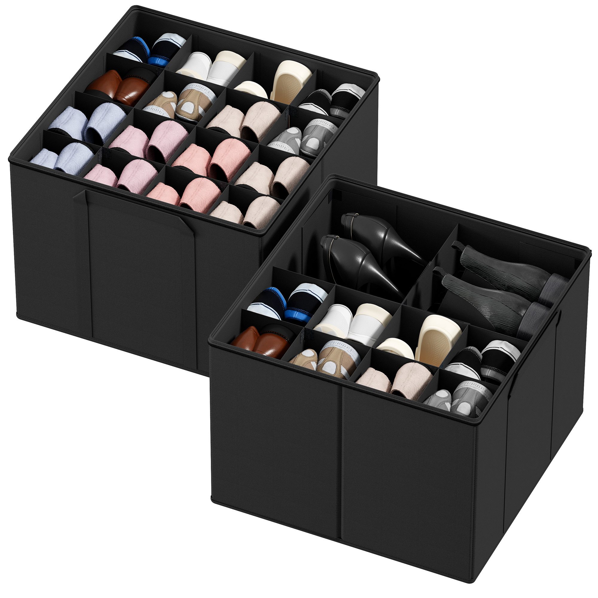 SpaceAid Schuhbox faltbare Schuh-Organizer (Körbe, Boxen mit verstellbaren Trennwänden, 2 St), Schuh-Organizer für 16–32 Paar