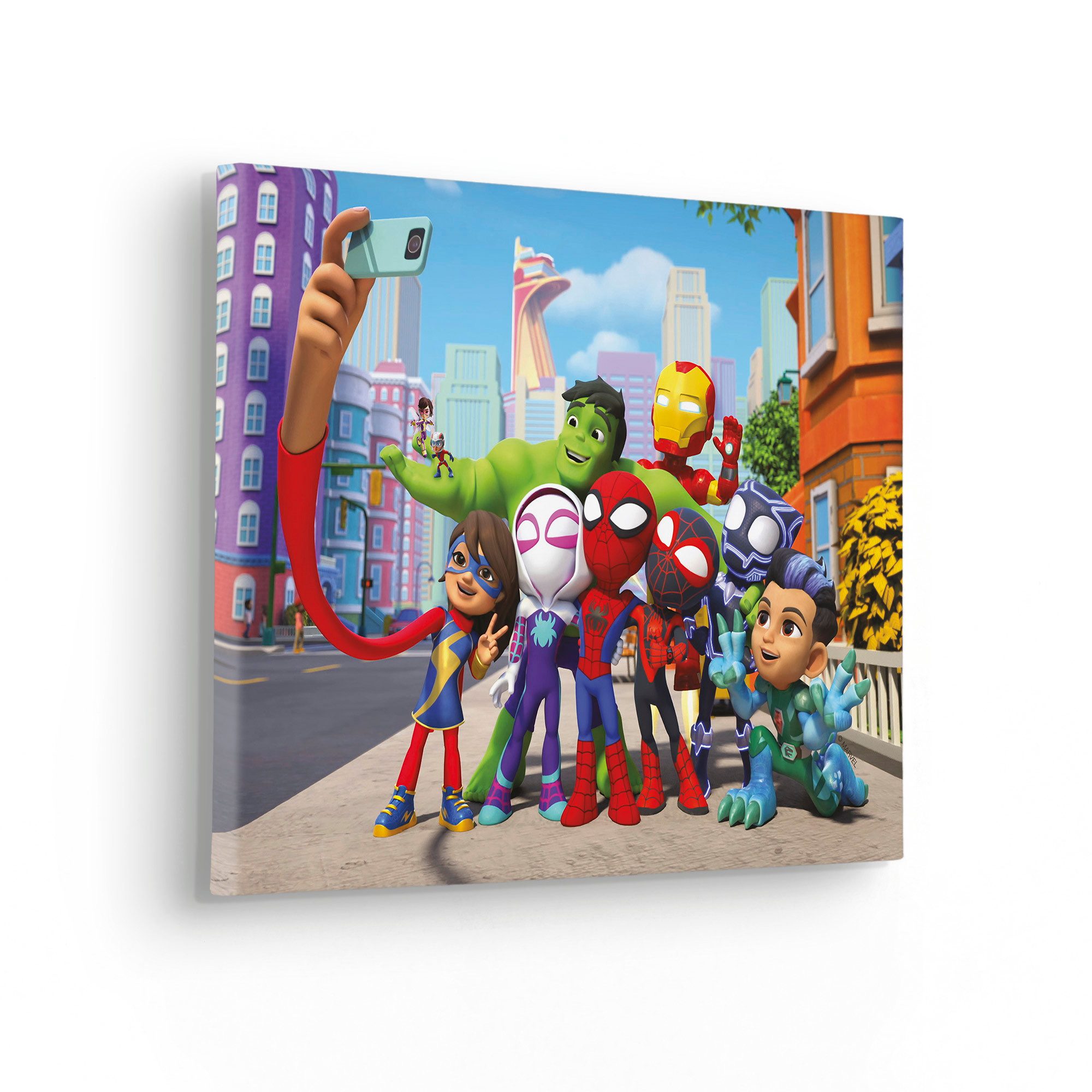 Komar Leinwandbild Spidey and His Amazing Friends Selfie - Größe 40 x 30 cm, Comic (1 St), Keilrahmenbild mit Echtholzrahmen, Kinderzimmer