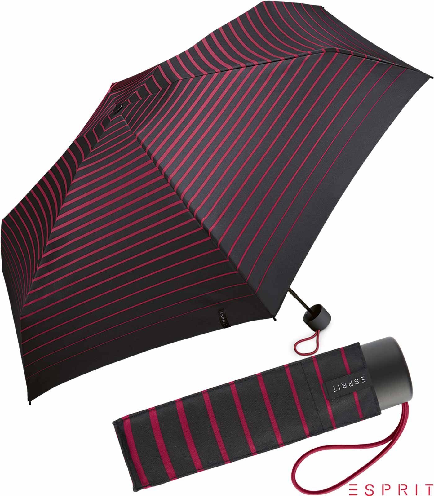 Esprit Taschenregenschirm Damen Super Mini Petito - Degradee Stripe - vivacious pink, winzig klein, in moderner Streifen-Optik schwarz-pink