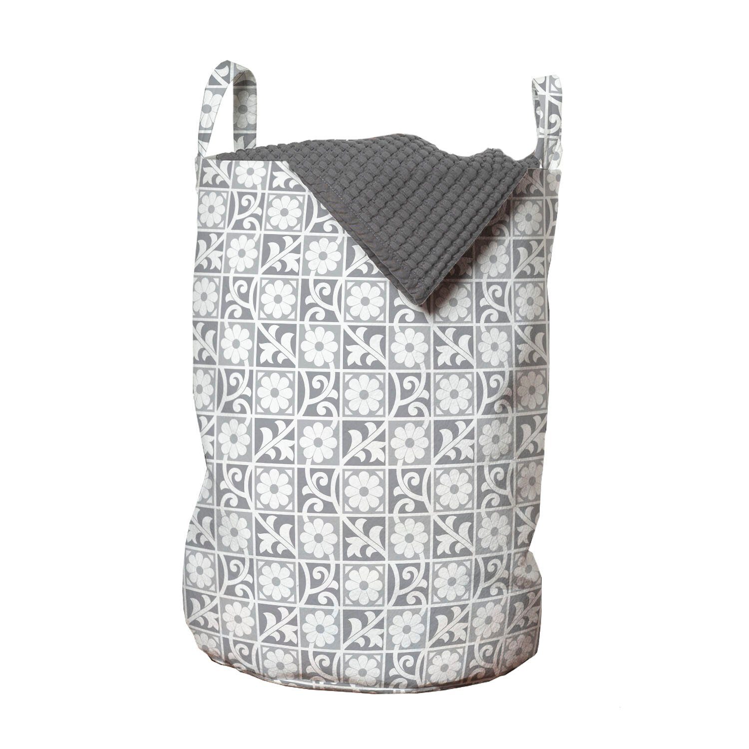 Abakuhaus Wäschesäckchen Wäschekorb mit Griffen Kordelzugverschluss für Waschsalons, Silber Königliche Blumenverzierungen | Wäschesäcke