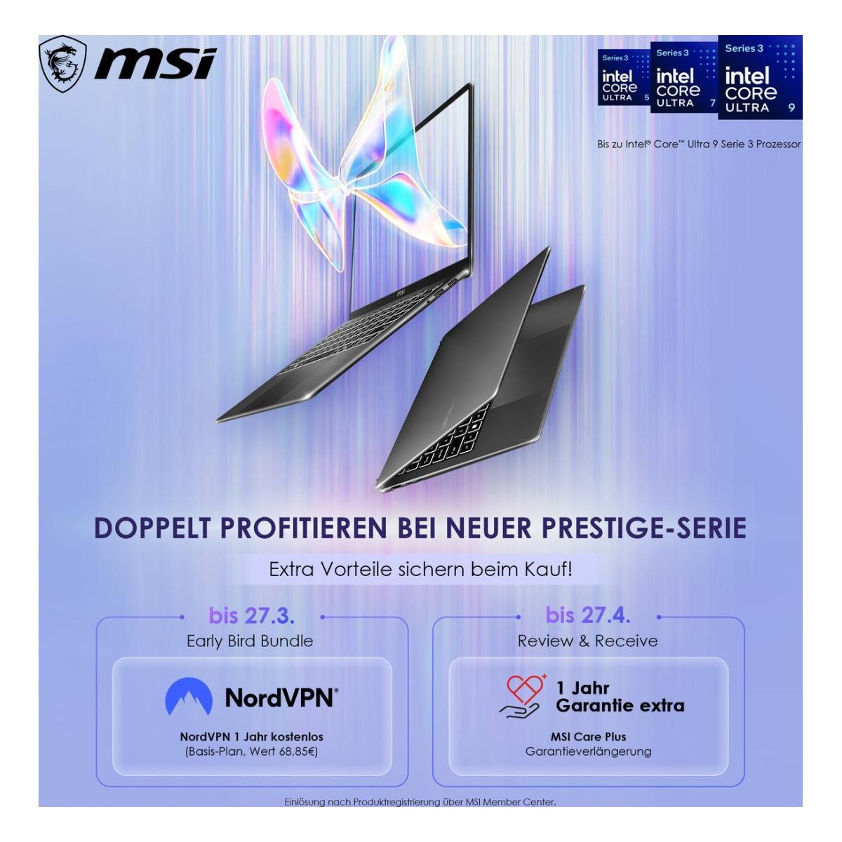 MSI Prestige 16 AI+ C3MG-071 Business-Notebook (40.64 cm/16 Zoll, Intel Core Ultra 7 355, Intel Graphics, 32 GB, 1000 GB SSD, 32 GB RAM)