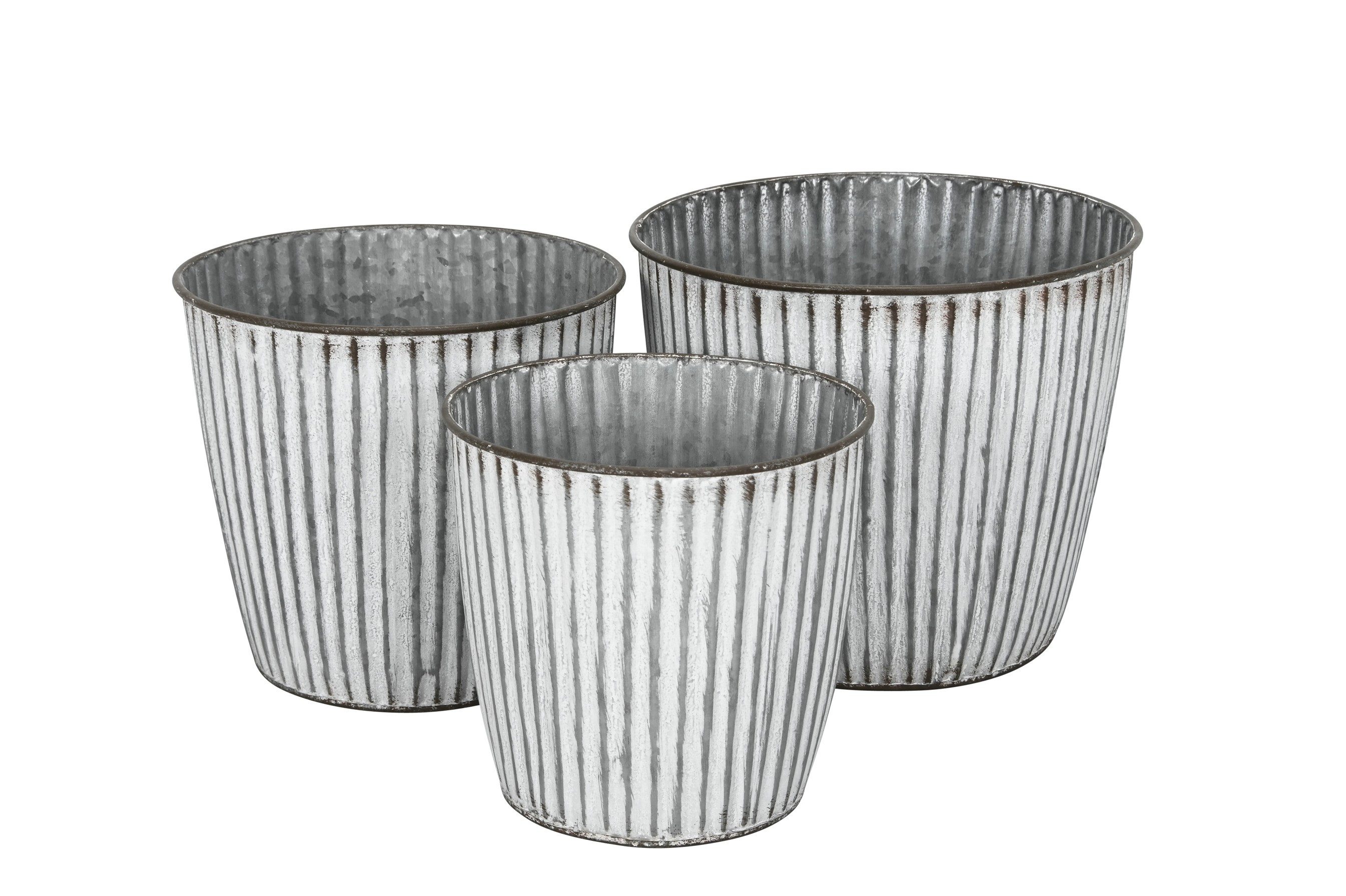 finehomegarden Blumentopf Metall Topf Übertopf Blumentopf 3er Set weiß/grau Ø16+18+20cm (Set, 3 St., 3er-Set), Pflanzgefäß Wohnbereich