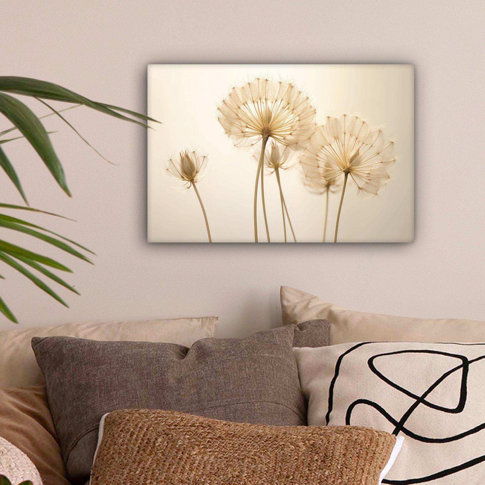 Blumen, Leinwandbilder, - Botanisch Aufhängefertig, cm - St), Wandbild Löwenzahn 30x20 - Leinwandbild OneMillionCanvasses® Wanddeko, (1 Sonnenlicht