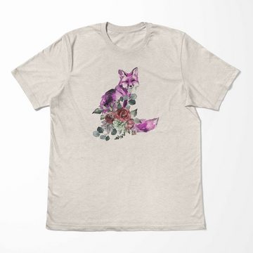 Sinus Art T-Shirt Herren Shirt 100% gekämmte Bio-Baumwolle T-Shirt Aquarell Fuchs Blumen Motiv Nachhaltig Ökomode aus (1-tlg)