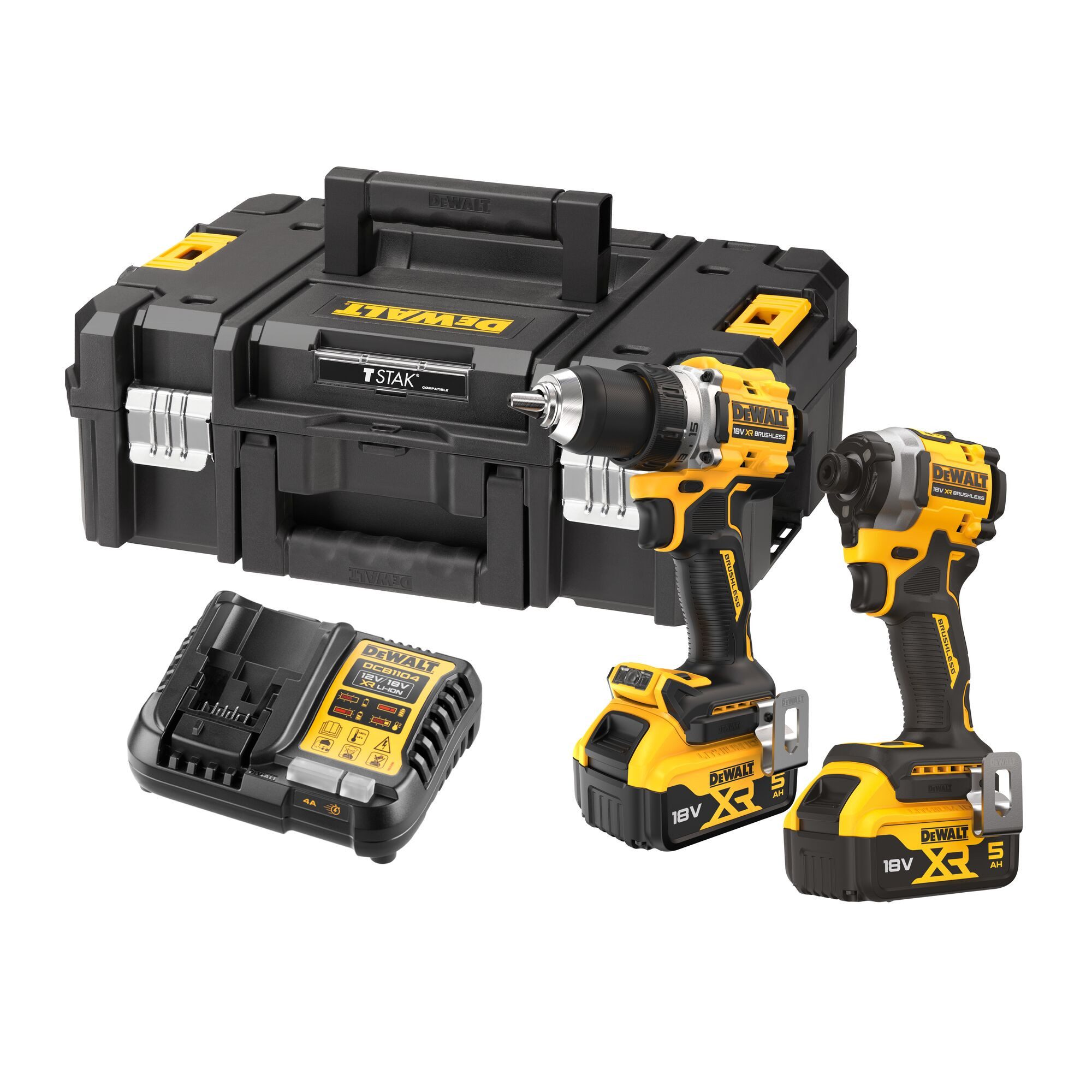 DeWalt Säulenbohrmaschine DCK2051P2T Akku Kombo Kit 18 V + DCD800 + DCF850 + 2x Akku 5Ah + Lader