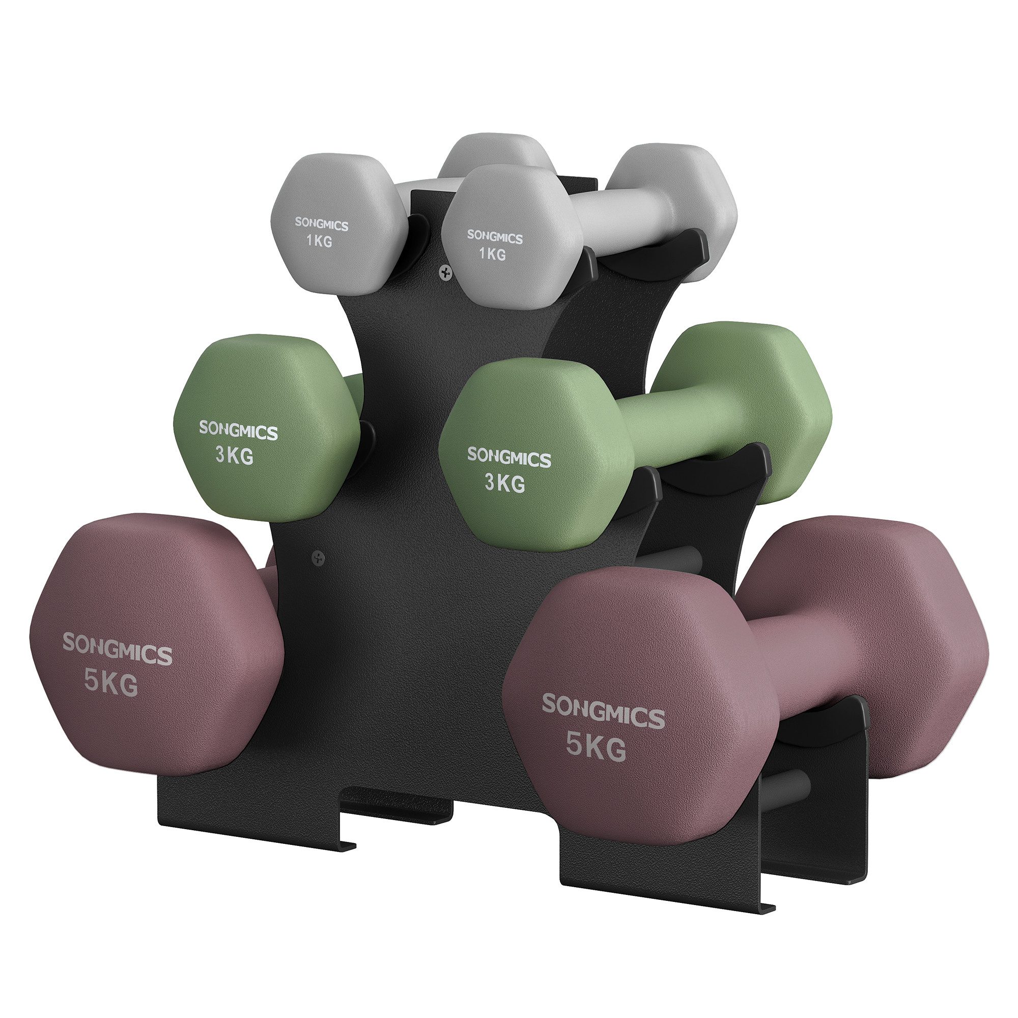 SONGMICS Kurzhantel, Hexagon, mit Hantelständer, 2 x 1 kg, 2 x 3 kg, 2 x 5 kg