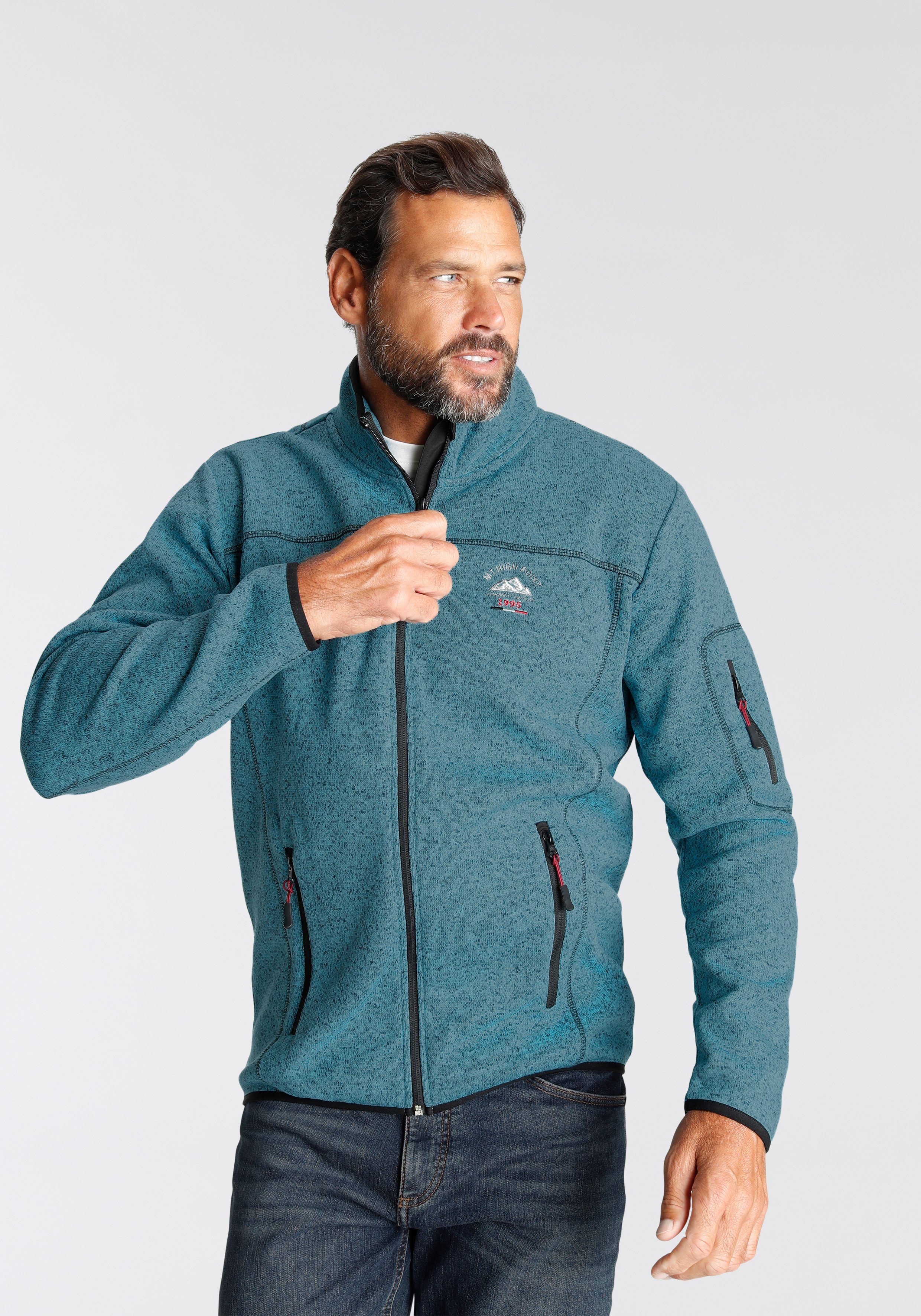 Man's World Strickfleecejacke für die Übergangszeit, mit Reißverschlusstaschen, mit Stehkragen
