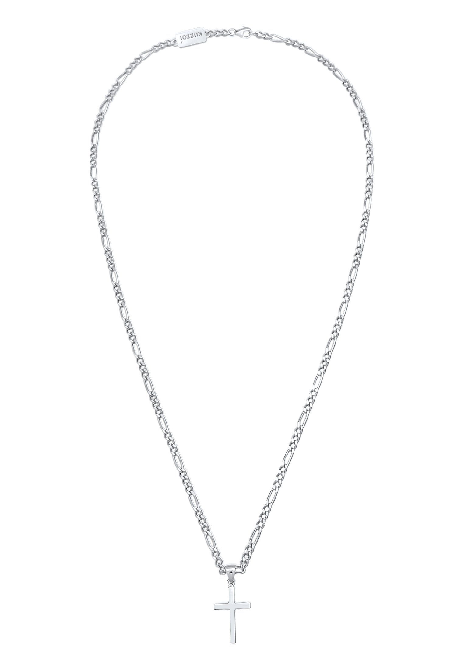 Kuzzoi Lange Kette Herren Figarokette Kreuz 925 Silber, Kreuz