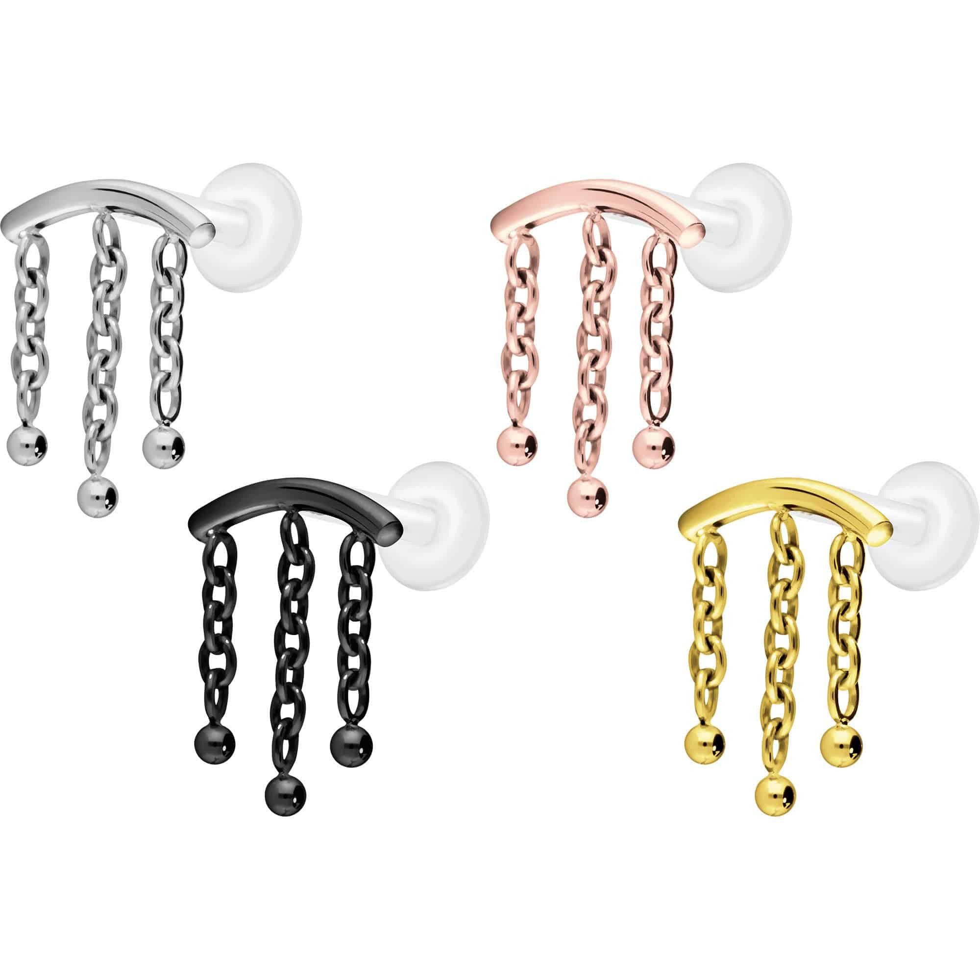 PIERCINGLINE Piercing-Set PTFE Labret mit Innengewinde + Titan-Aufsatz BOGEN + 3 KETTEN (Labrets, 1-tlg)