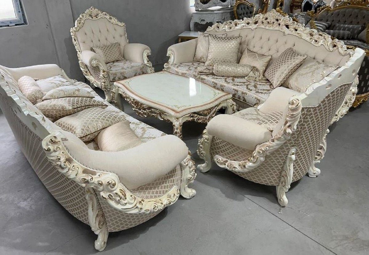 Weiß - Casa Einrichtung - Gold Massivholz Möbel - Barockstil Luxus Wohnzimmertisch Möbel Padrino / im Couchtisch Barockstil im Barock Barock Prunkvoller / Couchtisch - Wohnzimmer Casa Luxus Padrino Braun Barock