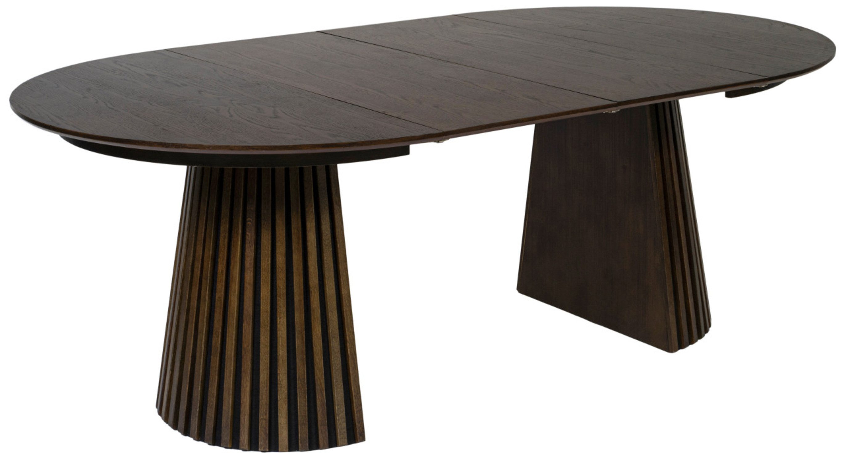 MR.DEKO Esstisch Diningtisch Barletta Smoked Oak oval 120/210 x 120 cm, Esstisch, ausziehbar, 18 mm Tischplattenstärke