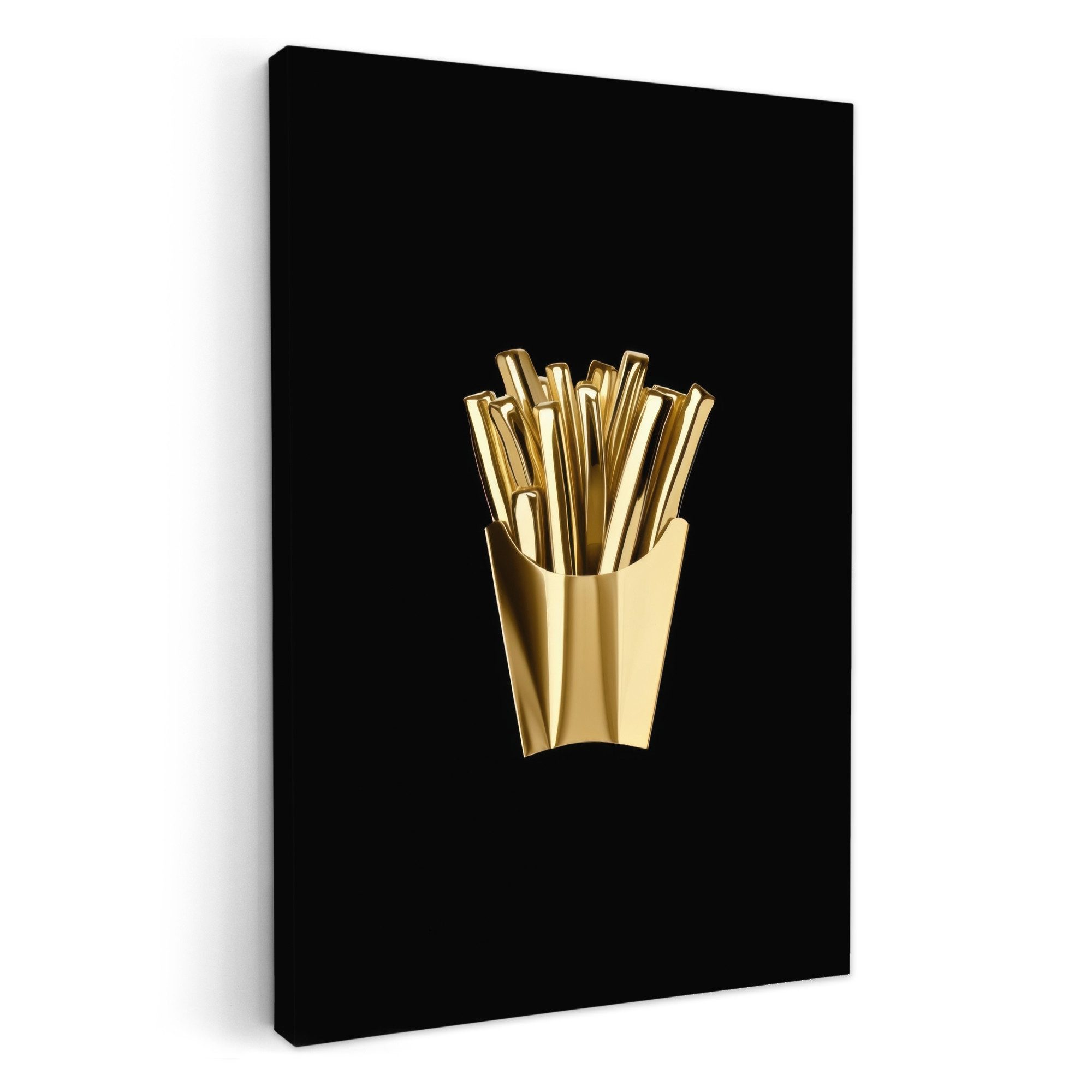 OneMillionCanvasses® Leinwandbild Pommes frites - Gold - Chrom - Lebensmittel, Fotodruck (1 St), Wandbilder für Esszimmer, Wanddeko Bilder Küche 20x30 cm
