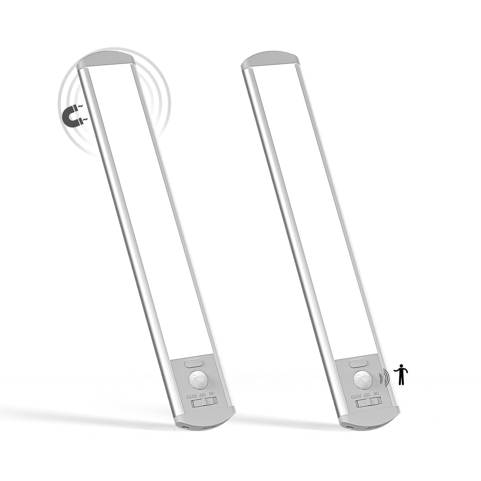 LQWELL LED Unterbauleuchte mit Bewegungsmelder, Dimmbar, Akku, USB-C Wiederaufladbar Schranklicht, LED fest integriert, Treppenlicht, Nachttischlampe 32 cm, 1800 mAh, für Küche, Kleiderschrank, Schlafzimmer