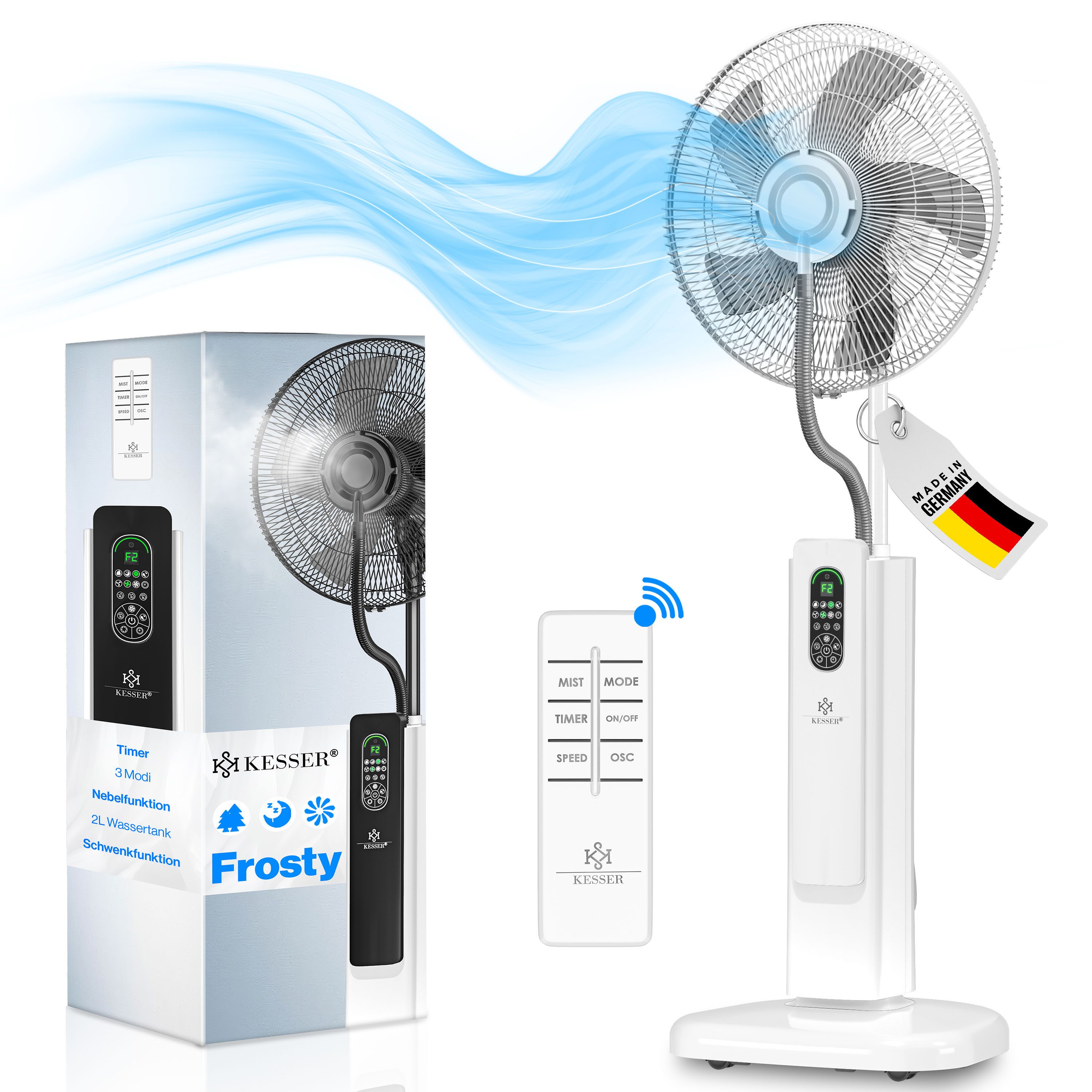 KESSER Standventilator, Stand-Ventilator Frosty mit Wasser Ultraschall-Sprühnebel