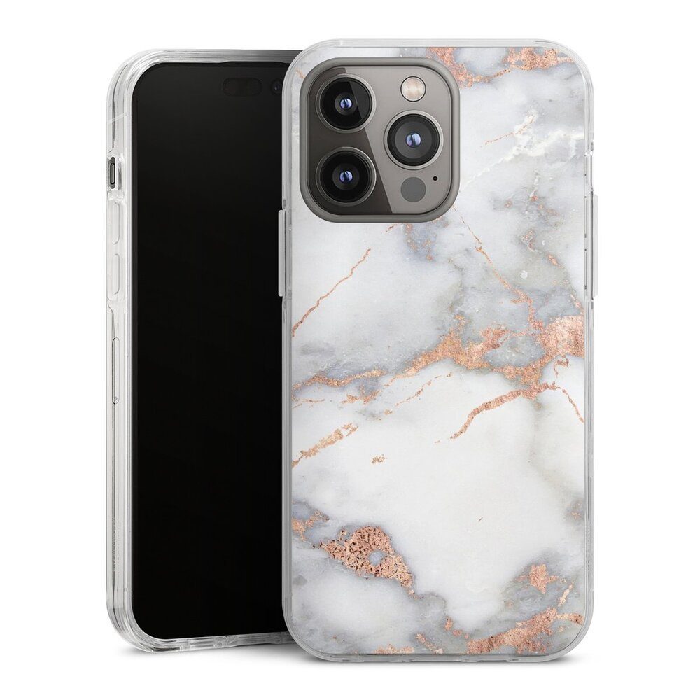 DeinDesign Handyhülle Gold Marmor Glitzer Look White and Golden Marble Look, Apple iPhone 14 Pro Max Hülle Bumper Case Handy Schutzhülle